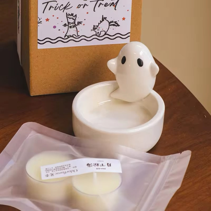 Ceramic Halloween Ghost Tealight Candle Holder Decoration