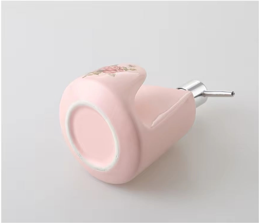 Baby Pink Soap Dispenser With Holder For Flannels Or Dish Scourer Ceramic Floral Decor