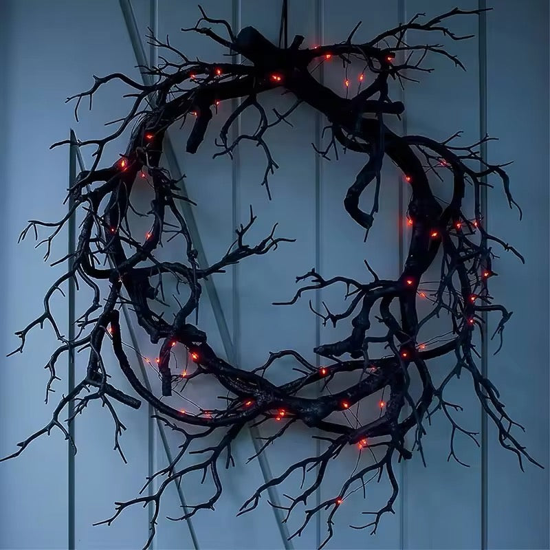 Halloween Tree Branch Wreath Door Decoration Lights