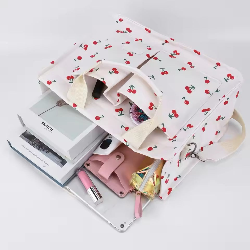 Cherries Print Puffer Crossbody Compartment Shoulder Bag