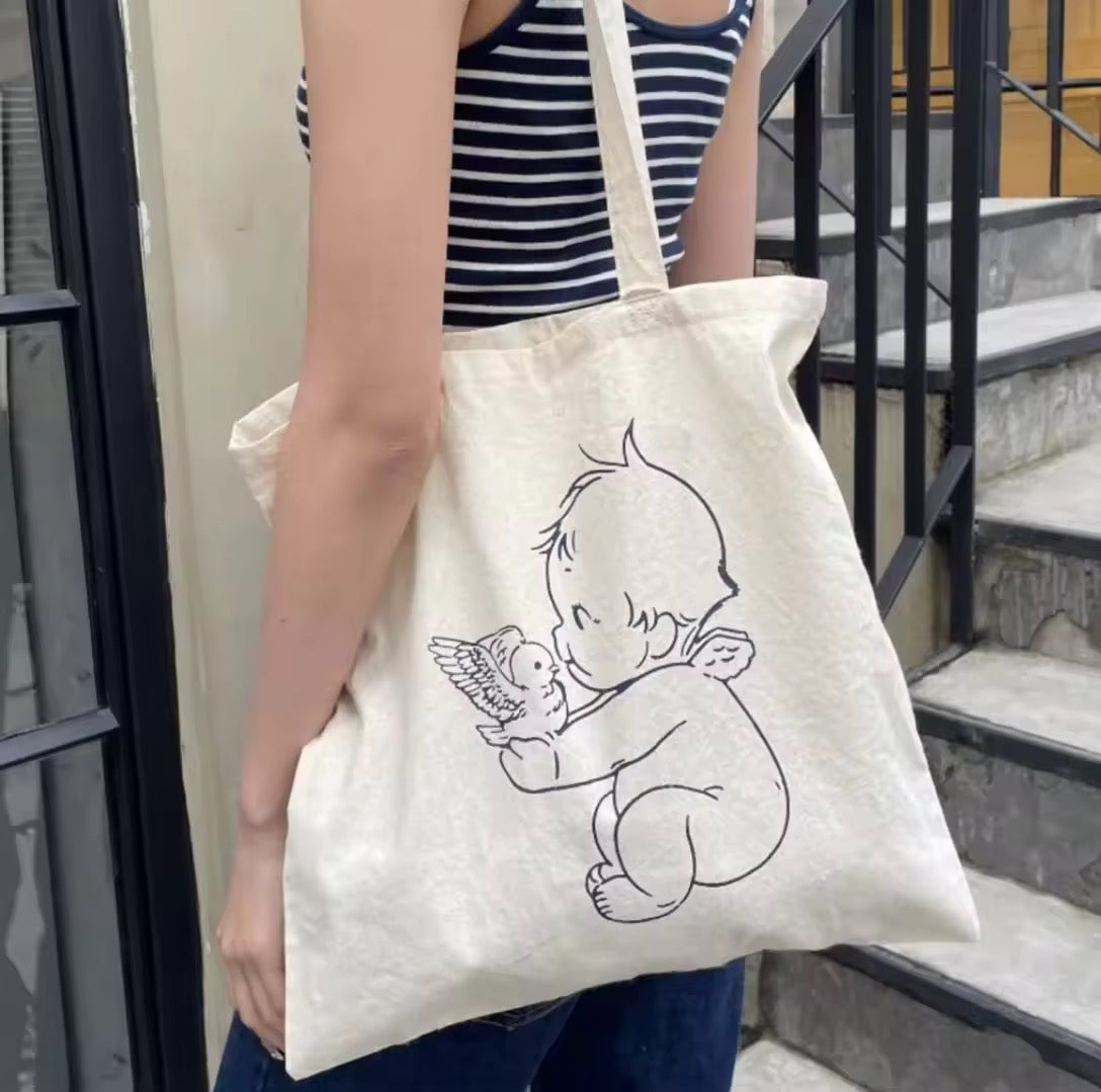 Brandy Kewpie Vintage Coquette Print Cotton Shopper Reusable Tote Bag Merch