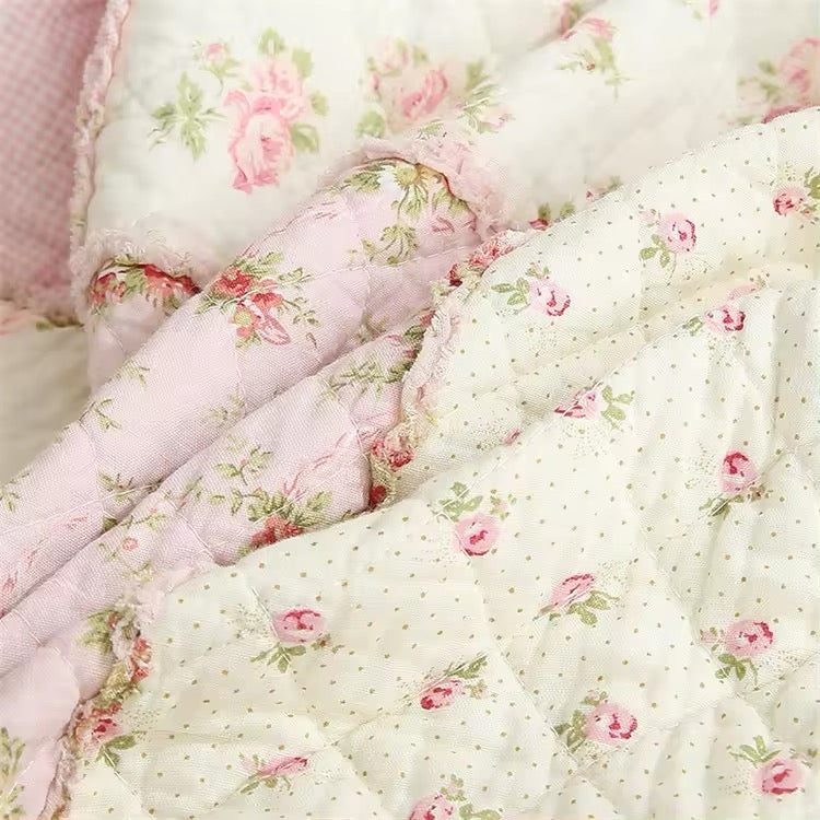 Floral Patchwork Quilt Blanket Vintage Pattern Embroidered BedSpread