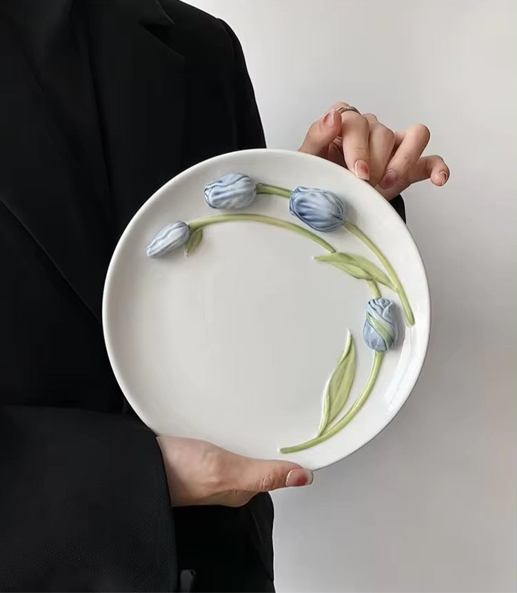 Tulip 3D Fairycore Ceramic Porcelain Mug And Plate Matching Set