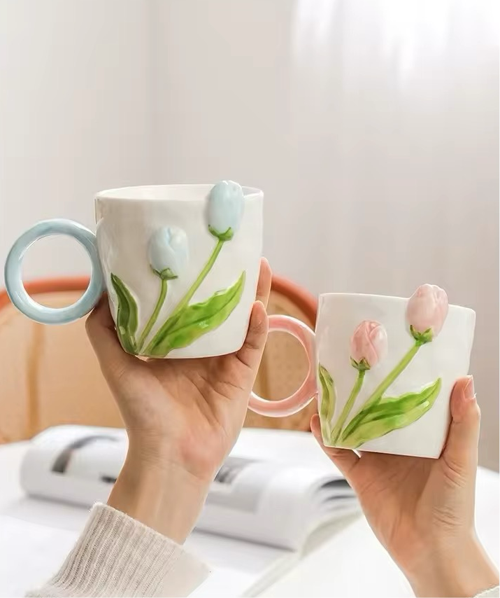 Tulip 3D Ceramic Porcelain Mug And Spoon Set