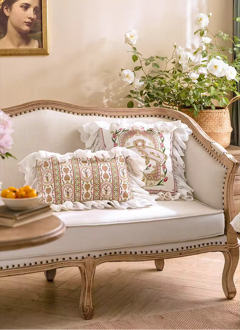 Floral Velvet Victorian French Bouquet Pink Princess Ruffle Hem Luxury Pillow Covers