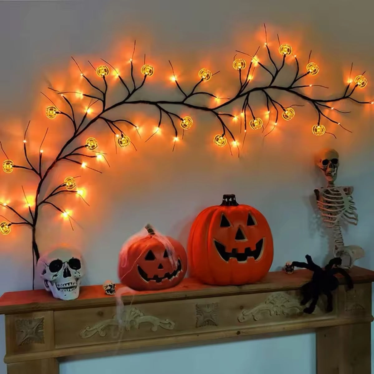 Halloween Tree Branch Pumpkin Decoration Wall LED Lights Strip