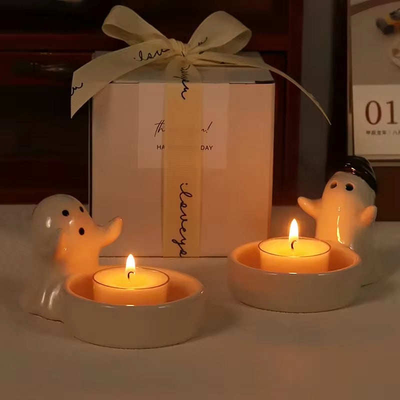 Ceramic Halloween Ghost Tealight Candle Holder Decoration