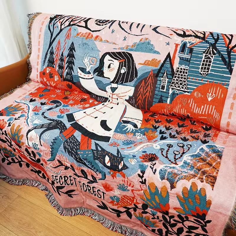 Coraline Whimsigoth Halloween Film Autumn Fall Jacquard Throw Blanket