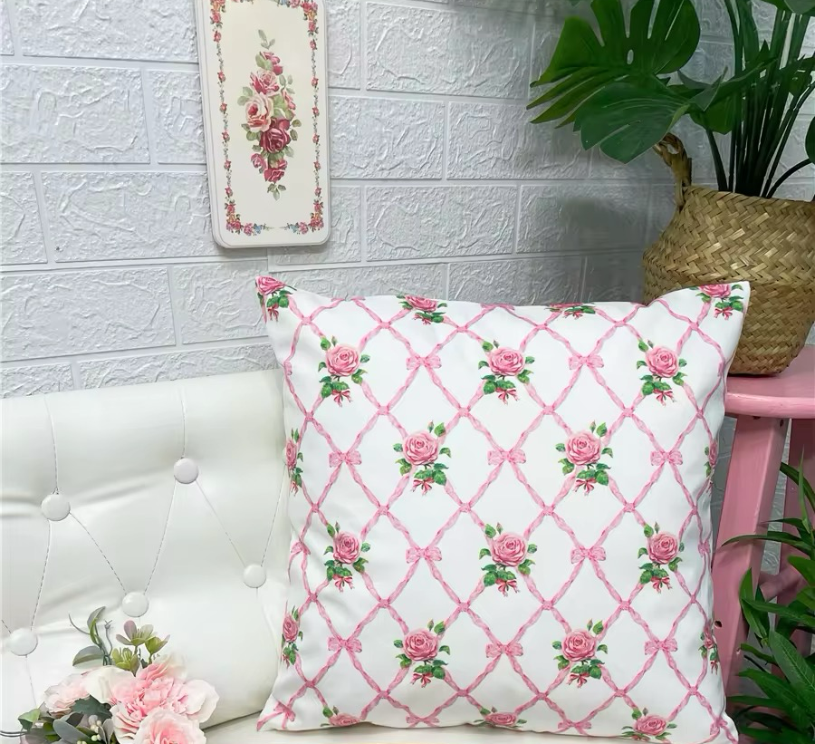Pink Floral Ribbon Vintage French Princess Pillow Case