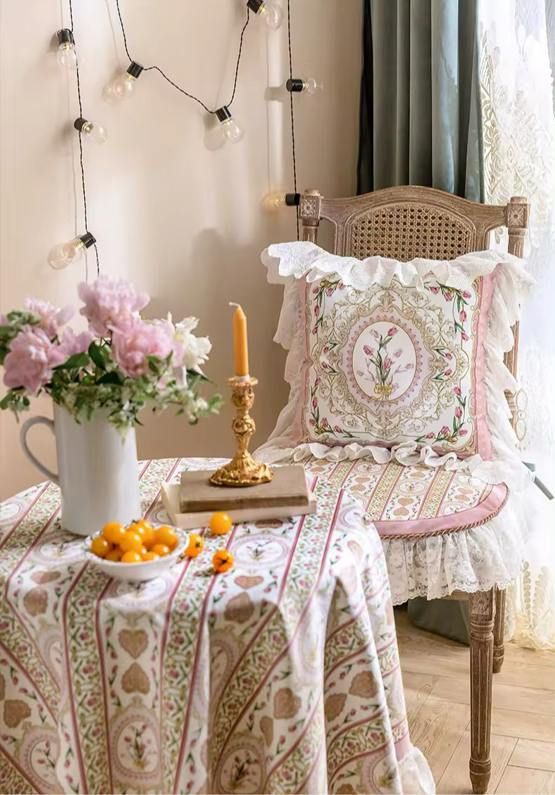 Floral Velvet Victorian French Bouquet Pink Princess Ruffle Hem Luxury Pillow Covers