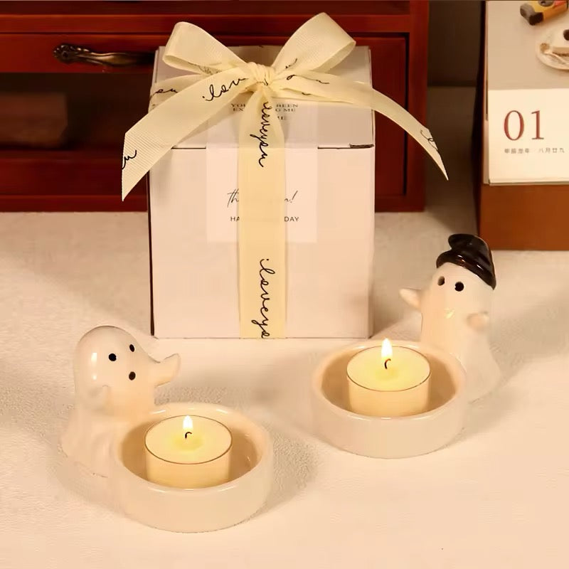 Ceramic Halloween Ghost Tealight Candle Holder Decoration
