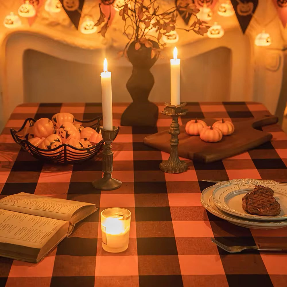 Halloween Orange and Black Picnic Check Table Cloth Whimsigoth Autumn Fall Decoration