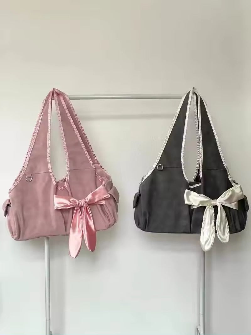 Silk Pink Ribbon Ballerina Large Tote Crossbody Shoulder Bag