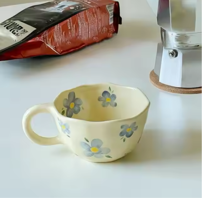 Cherry Blossom Floral Irregular Handmade Rustic Ceramic Porcelain Mug
