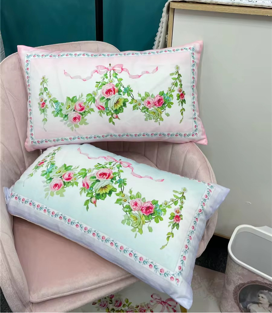 Pink Floral Ribbon Vintage French Princess Pillow Case