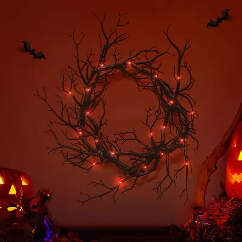 Halloween Tree Branch Wreath Door Decoration Lights