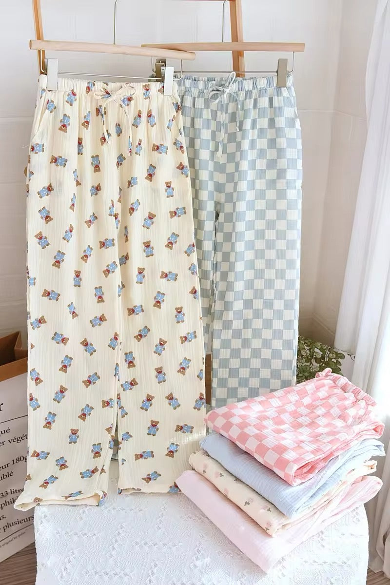 Beau Vie Womens Pyjamas Loose Cotton Stretch Bow Tie Casual Spring/Summer Pants