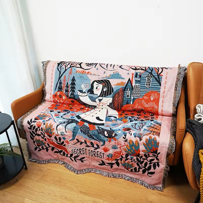 Coraline Whimsigoth Halloween Film Autumn Fall Jacquard Throw Blanket