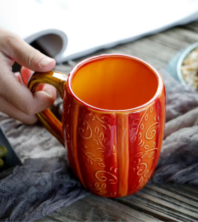 Autumn/Fall Pumpkin Vintage Large Ceramic Handmade Mug Decor