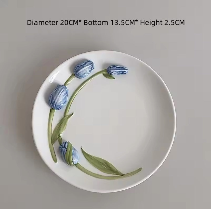 Tulip 3D Fairycore Ceramic Porcelain Mug And Plate Matching Set