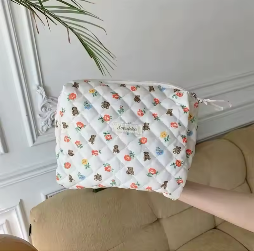 Sozakka Handmade Quilt Patchwork Cute Pink Pattern Cosmetic Pouch Bags