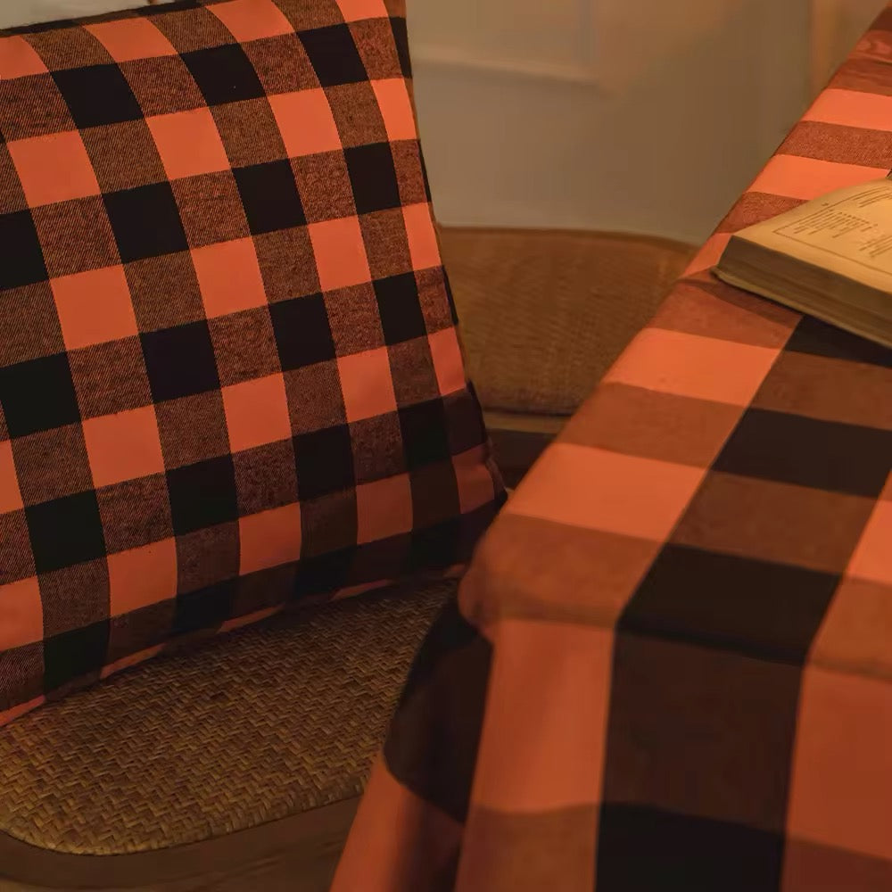 Halloween Orange and Black Picnic Check Table Cloth Whimsigoth Autumn Fall Decoration