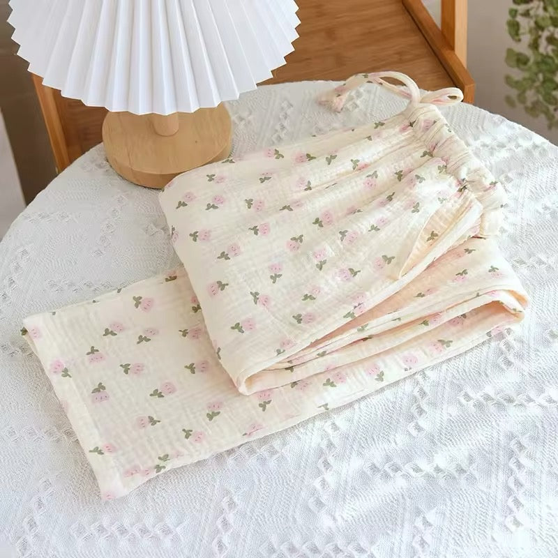 Beau Vie Womens Pyjamas Loose Cotton Stretch Bow Tie Casual Spring/Summer Pants