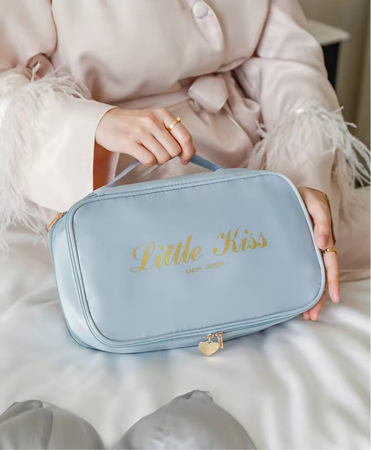 EACHY Design 'Little Kiss' Japanese Pink Satin Organisation Travel Storage Bag