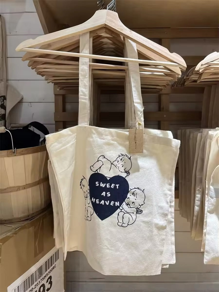 Brandy Kewpie Vintage Coquette Print Cotton Shopper Reusable Tote Bag Merch