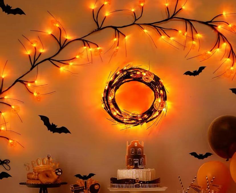 Halloween Tree Branch Pumpkin Decoration Wall LED Lights Strip