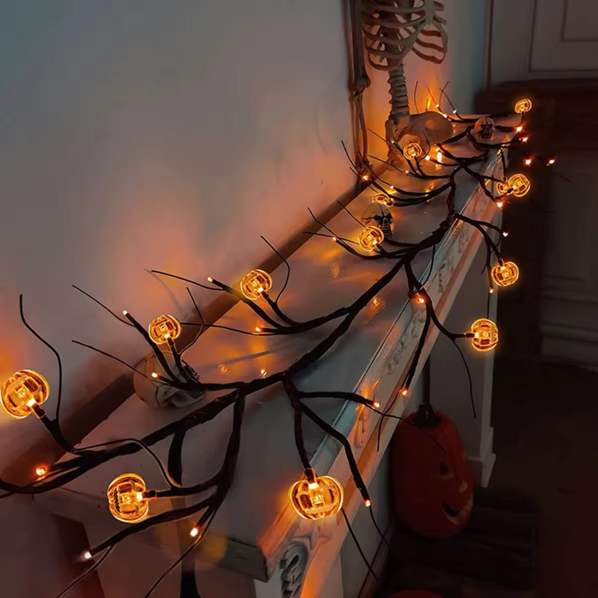 Halloween Tree Branch Pumpkin Decoration Wall LED Lights Strip