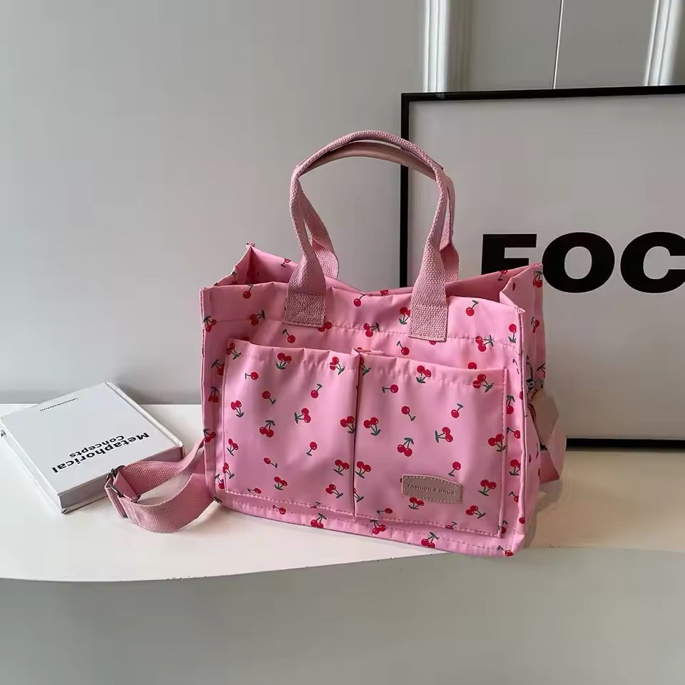 Cherries Print Puffer Crossbody Compartment Shoulder Bag