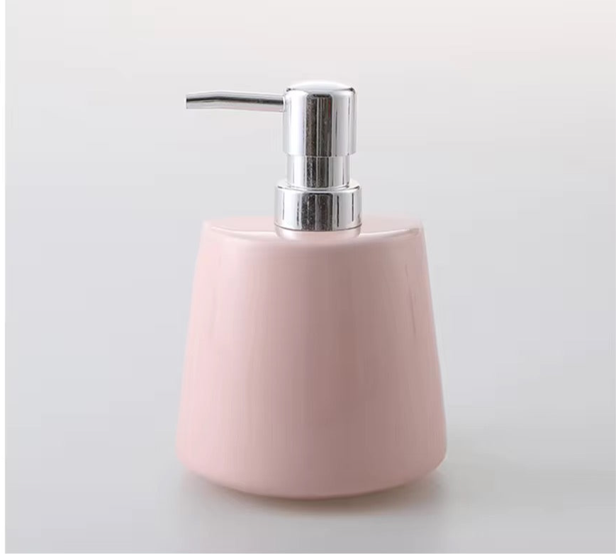 Baby Pink Soap Dispenser With Holder For Flannels Or Dish Scourer Ceramic Floral Decor