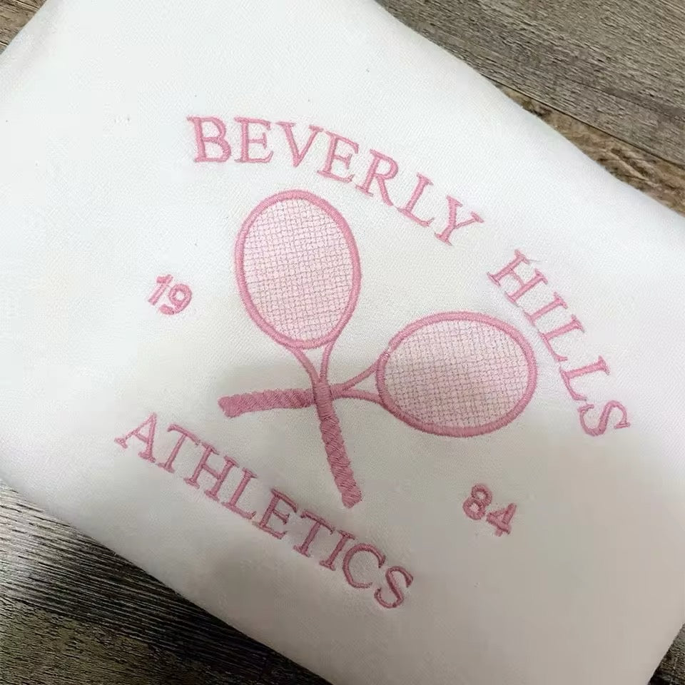 Beverly Hills Athletics 1984 Baby Pink Embroidered Tennis Sweatshirt Jumper