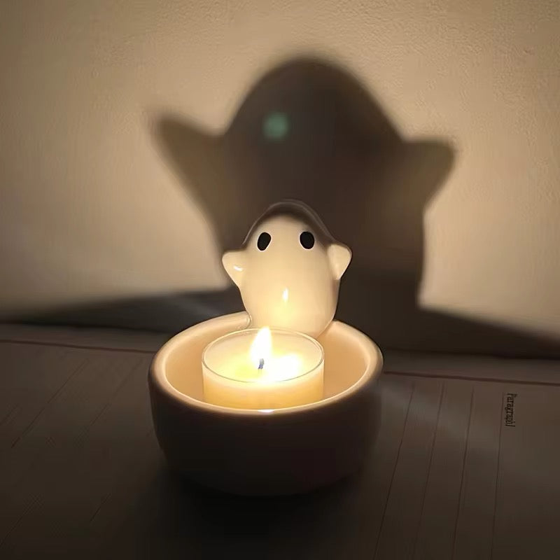 Ceramic Halloween Ghost Tealight Candle Holder Decoration
