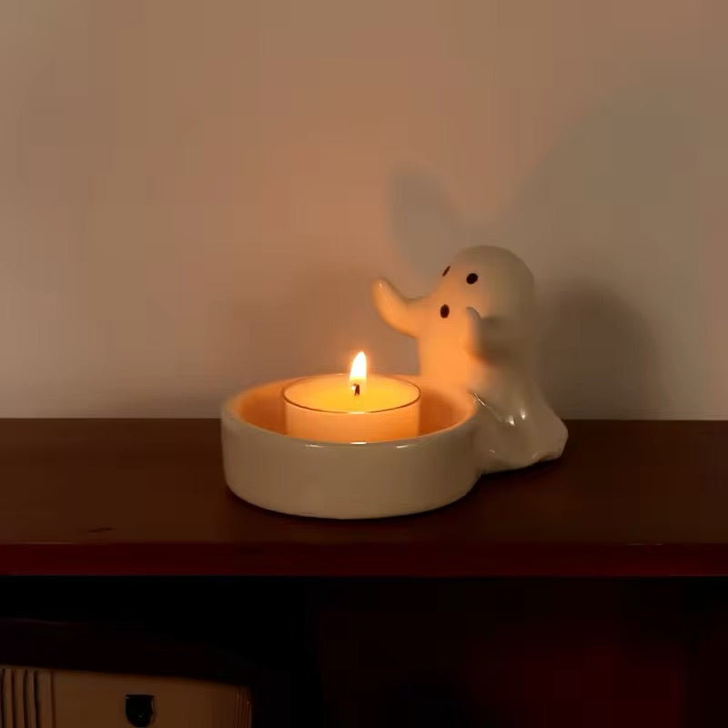 Ceramic Halloween Ghost Tealight Candle Holder Decoration