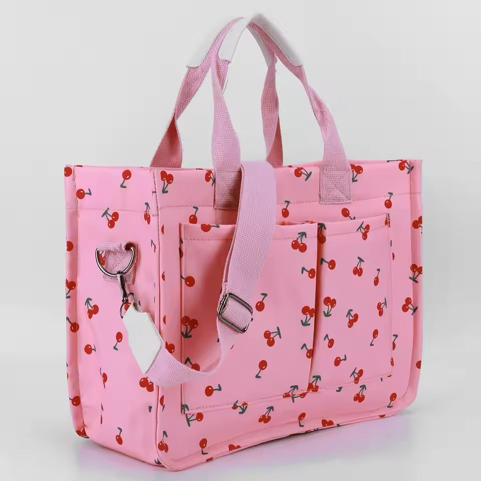 Cherries Print Puffer Crossbody Compartment Shoulder Bag