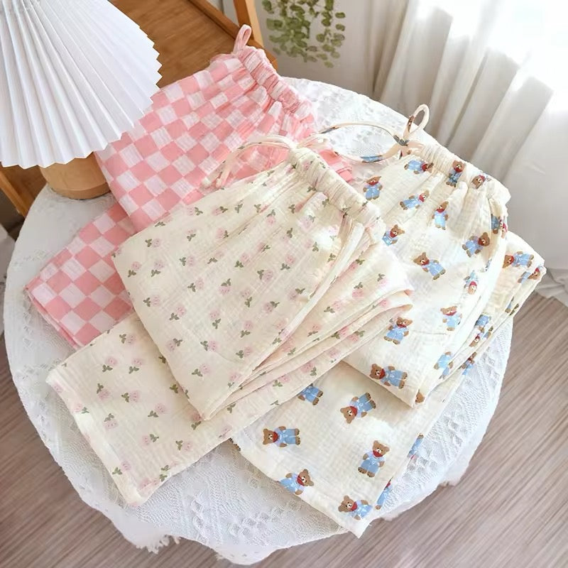 Beau Vie Womens Pyjamas Loose Cotton Stretch Bow Tie Casual Spring/Summer Pants