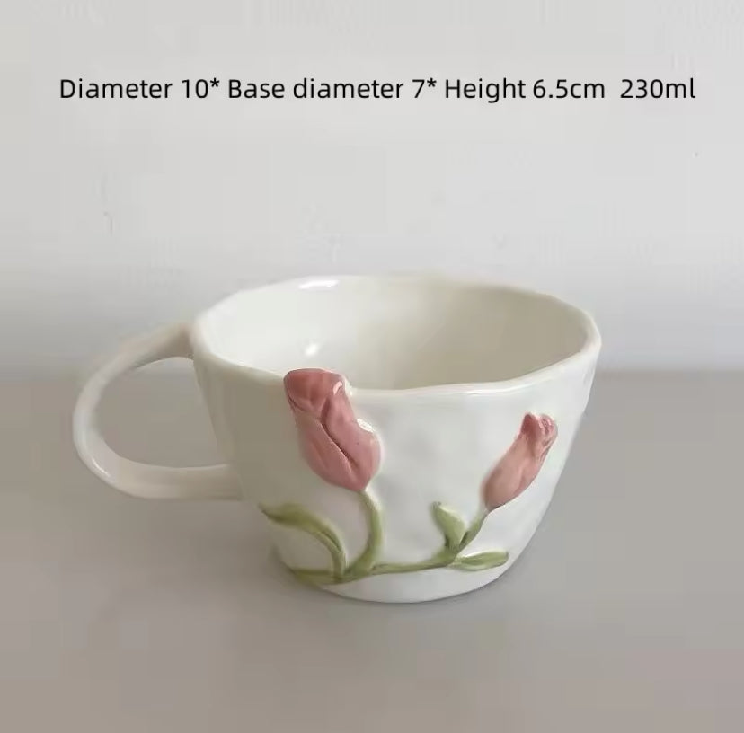 Tulip 3D Fairycore Ceramic Porcelain Mug And Plate Matching Set