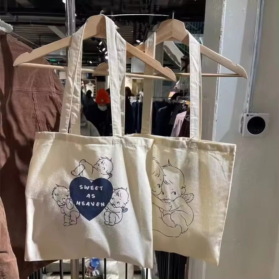 Brandy Kewpie Vintage Coquette Print Cotton Shopper Reusable Tote Bag Merch