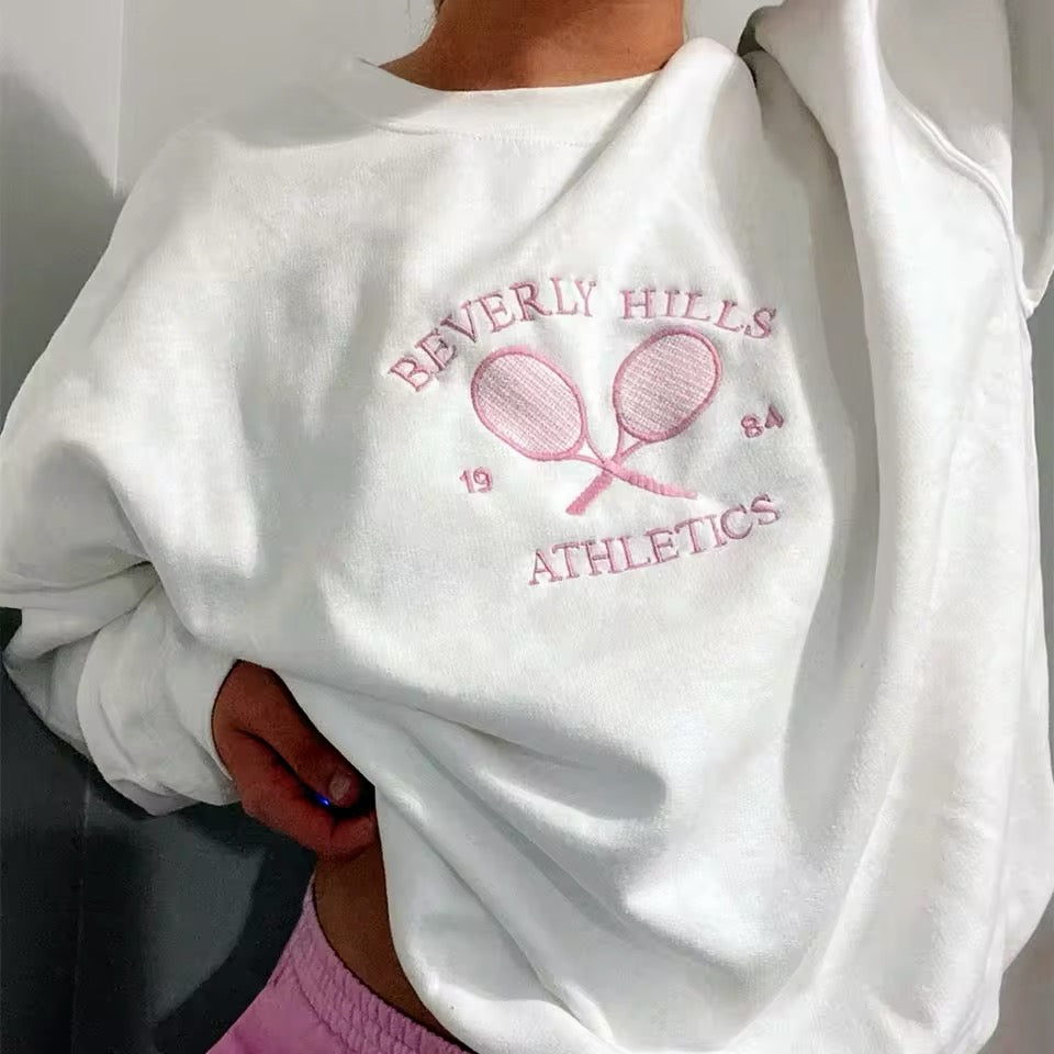Beverly Hills Athletics 1984 Baby Pink Embroidered Tennis Sweatshirt Jumper