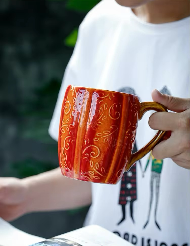 Autumn/Fall Pumpkin Vintage Large Ceramic Handmade Mug Decor