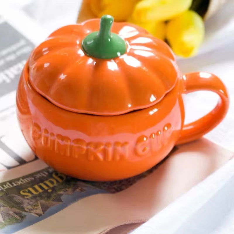 Autumn/Fall Vintage Pumpkin Large Ceramic Handmade Mug & Spoon Set