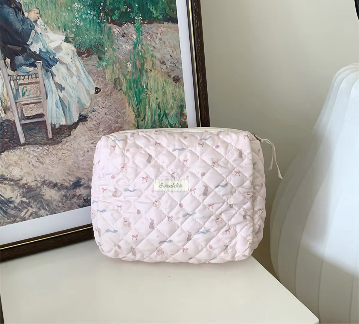 Sozakka Handmade Quilt Patchwork Cute Pink Pattern Cosmetic Pouch Bags