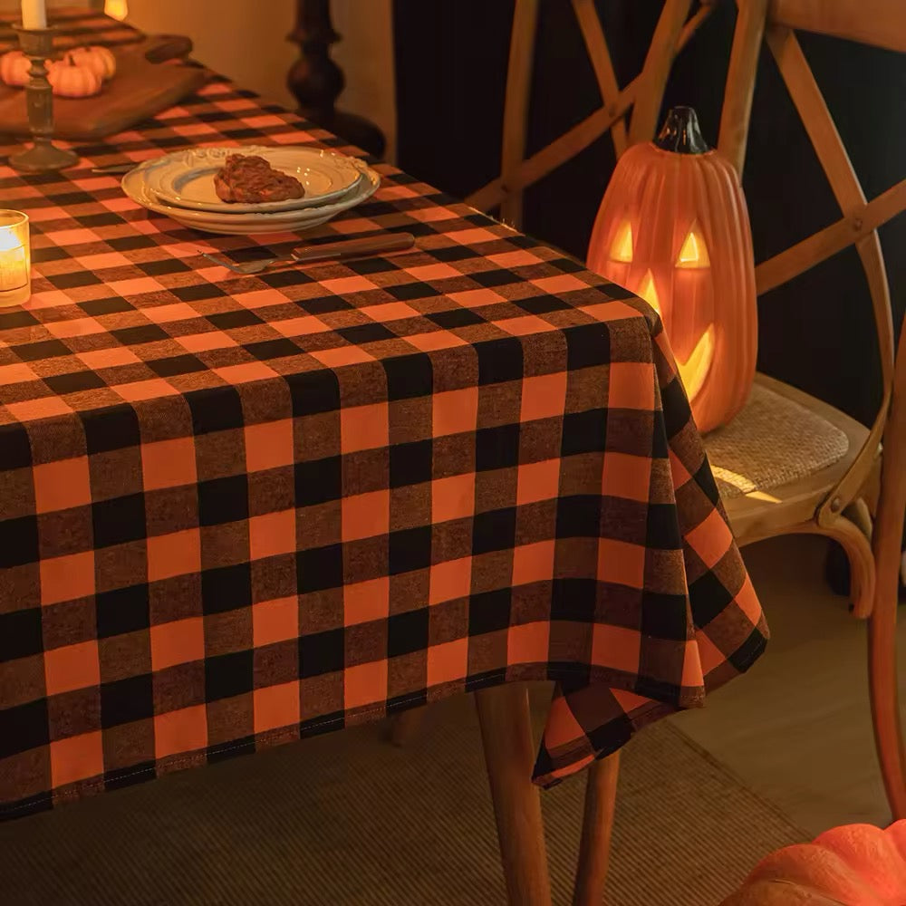 Halloween Orange and Black Picnic Check Table Cloth Whimsigoth Autumn Fall Decoration