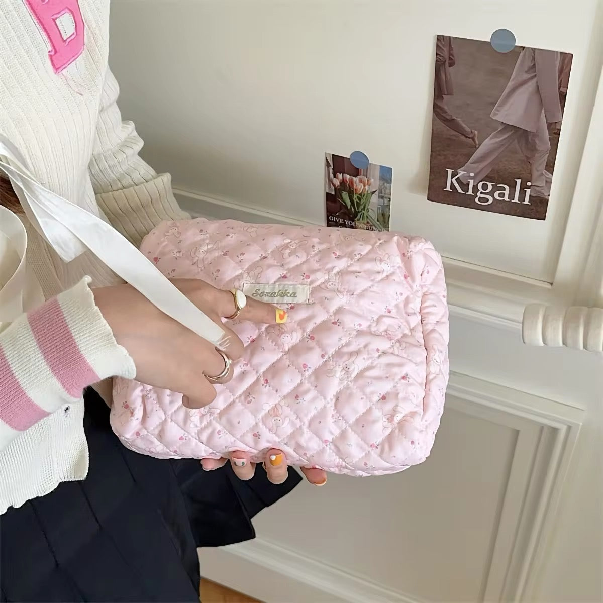 Sozakka Handmade Quilt Patchwork Cute Pink Pattern Cosmetic Pouch Bags