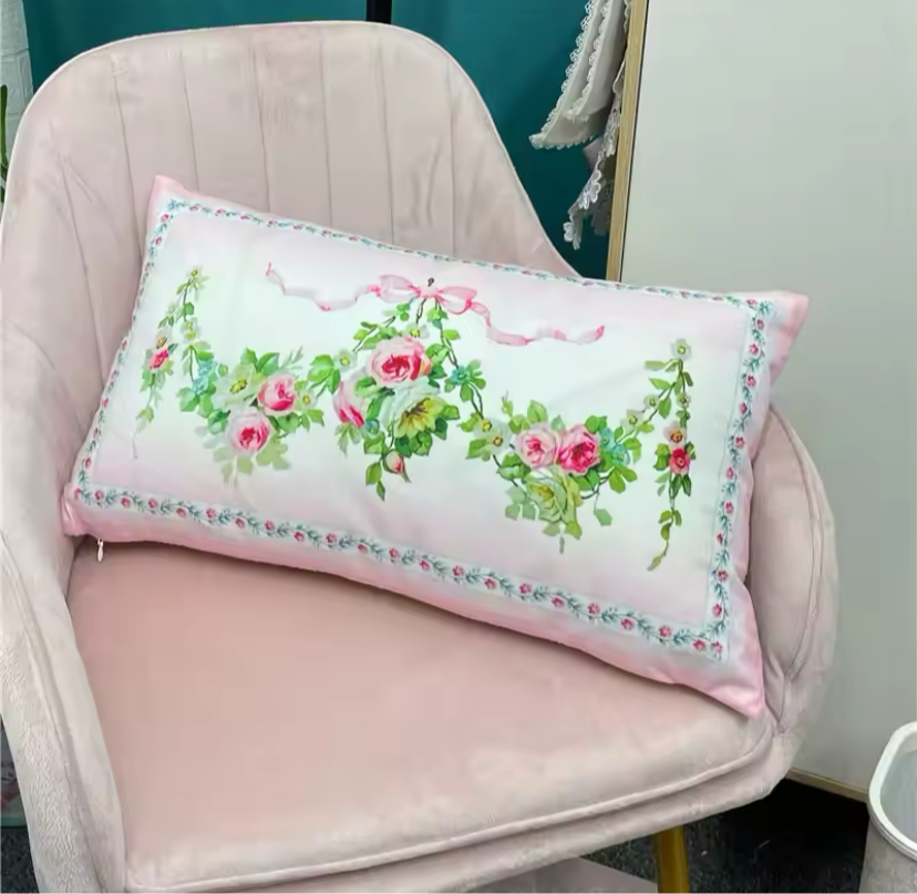Pink Floral Ribbon Vintage French Princess Pillow Case
