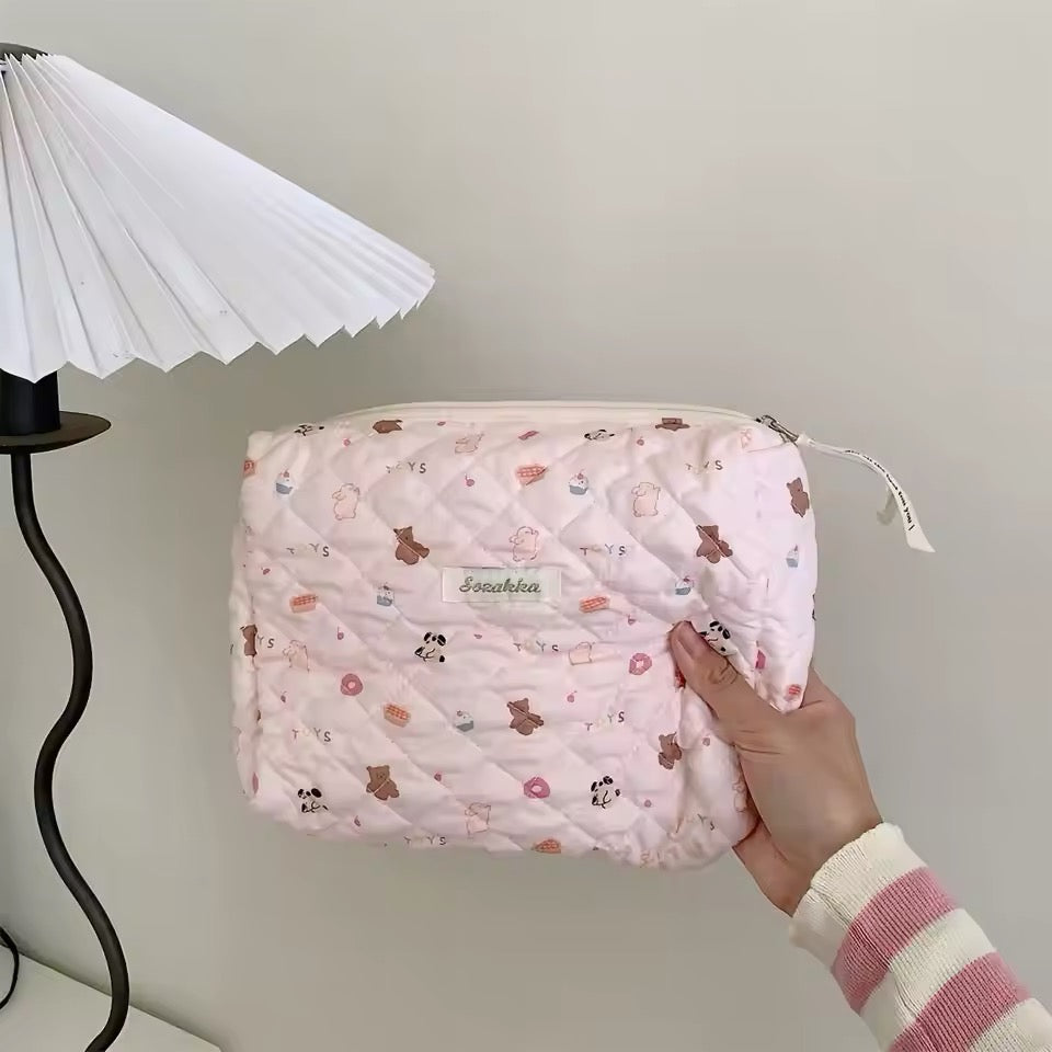 Sozakka Handmade Quilt Patchwork Cute Pink Pattern Cosmetic Pouch Bags