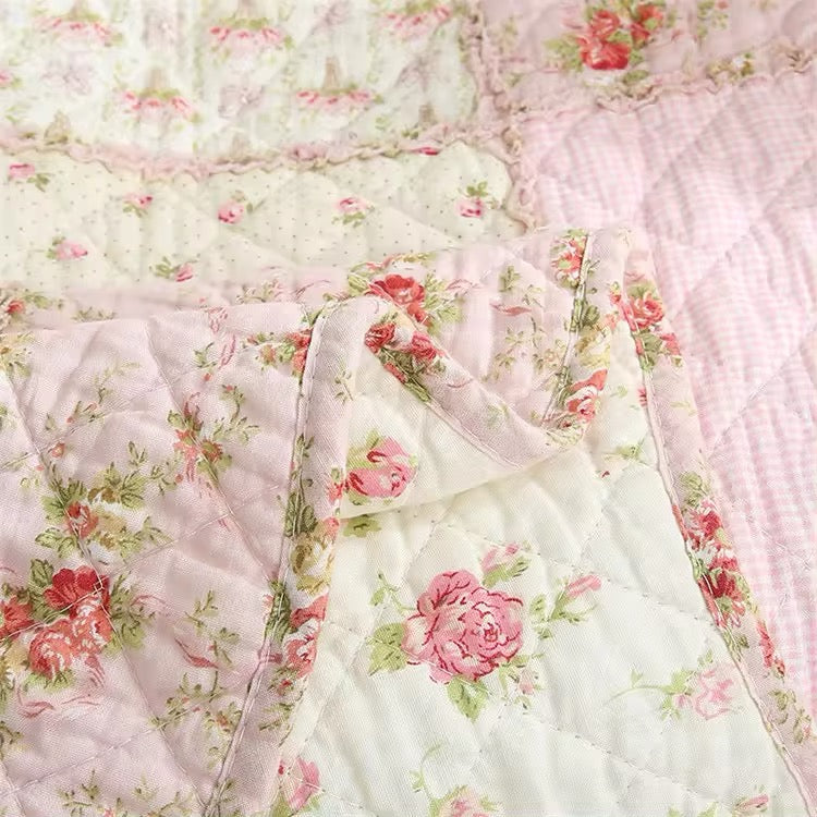 Floral Patchwork Quilt Blanket Vintage Pattern Embroidered BedSpread