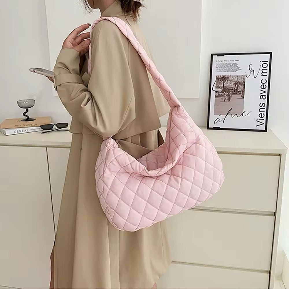Quilted Ballerina Extra Large Puffer Tote Crossbody Padded Shoulder Bag